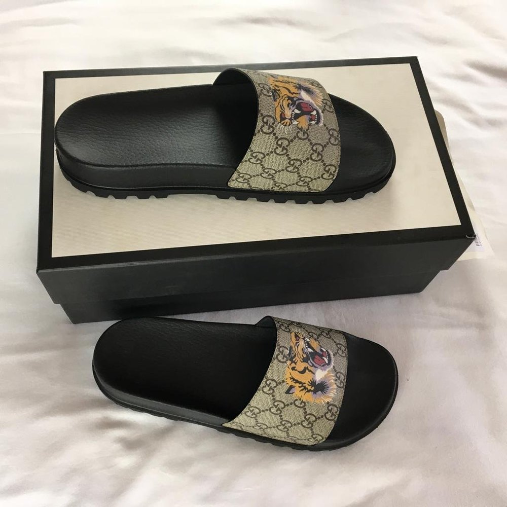 Gucci men's sandals Slides Wolf Size 9 Tiger G31 - Picture 6 of 11